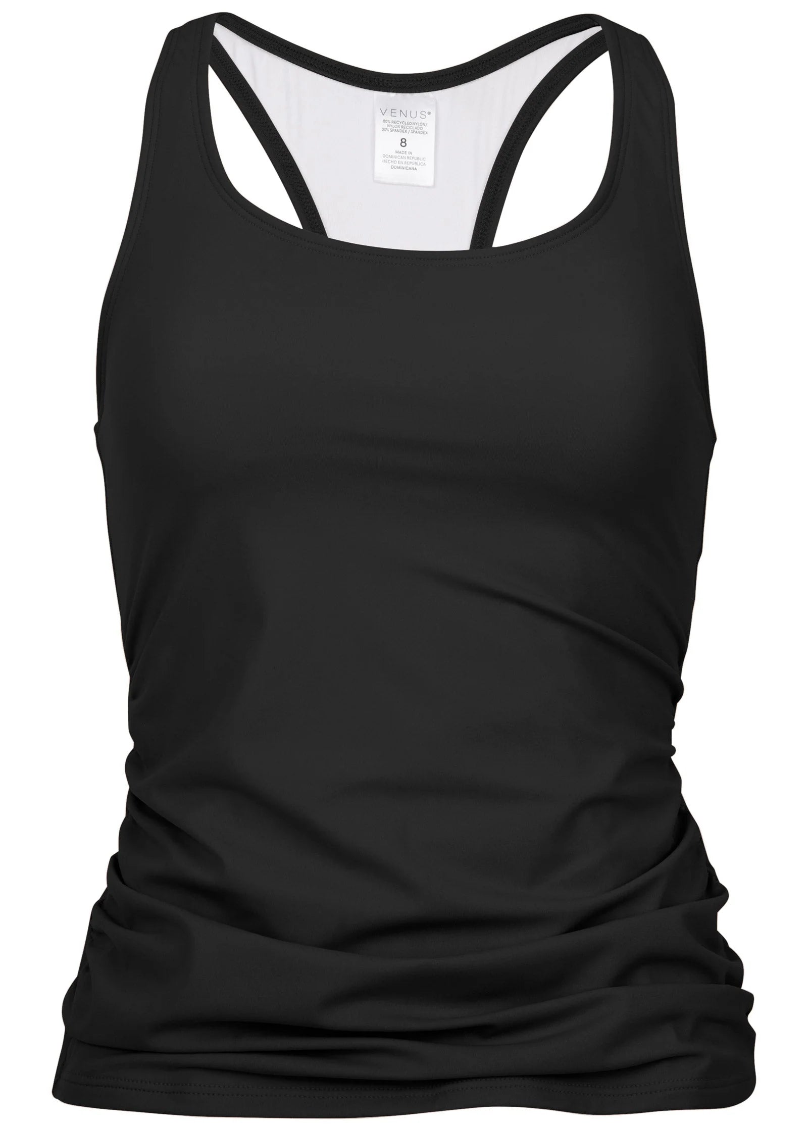 Ruched Racer Back Tankini Top Black Beauty