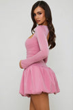 Long Sleeve Bubble Hem Mini Dress in Mauve