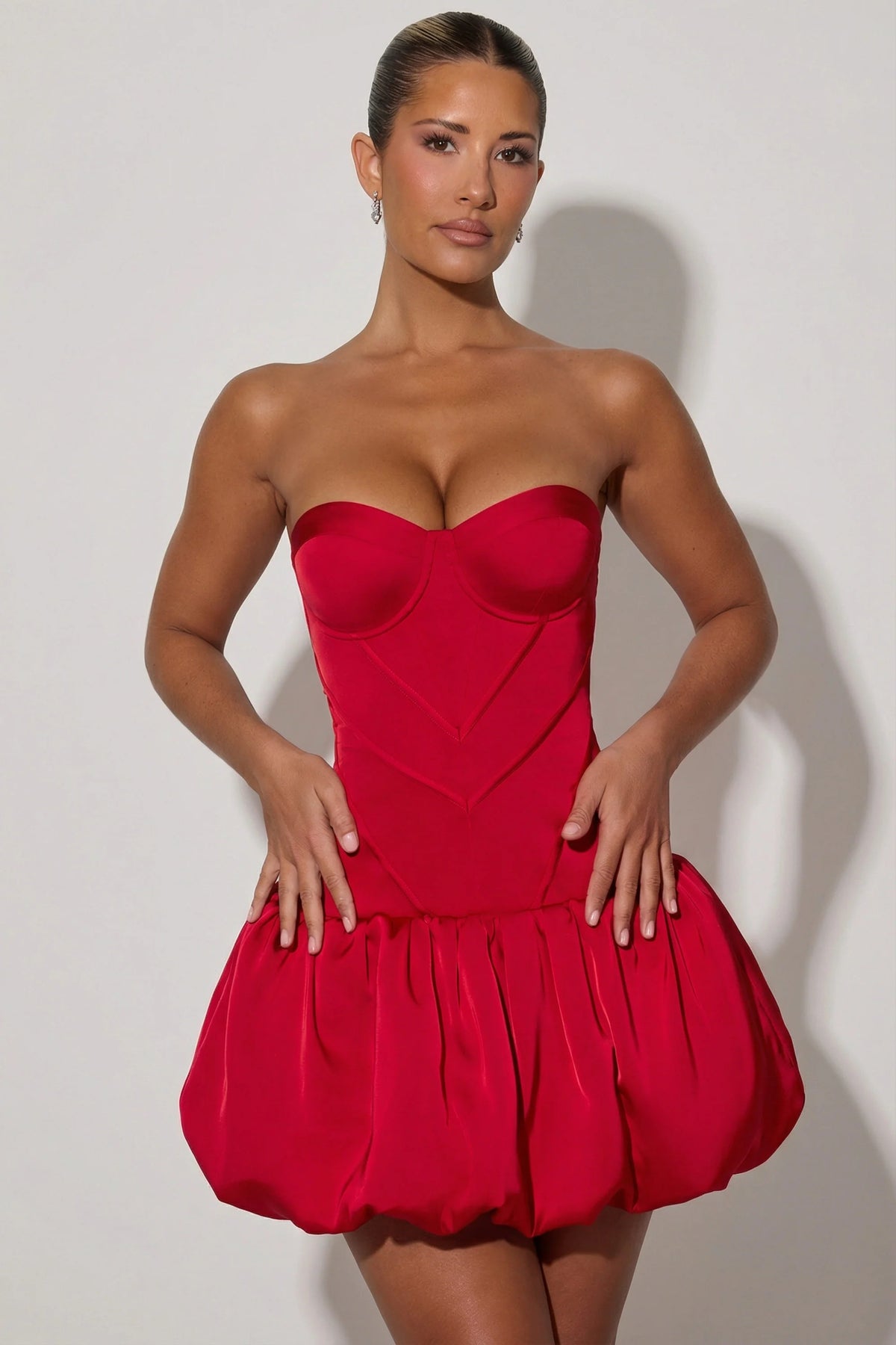 Cut Out Bubble Hem Corset Mini Dress in Red