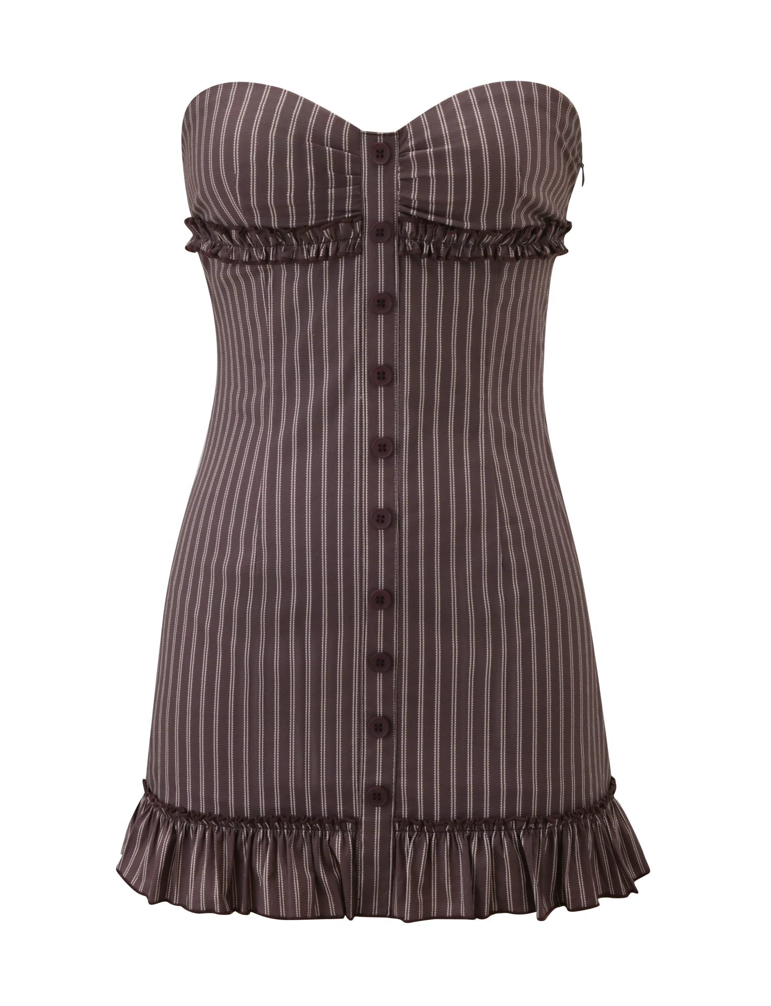 KITTIE STRAPLESS DRESS BROWN AND CREAM STRIPE