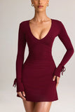 Modal Long Sleeve Mini Dress in Wine