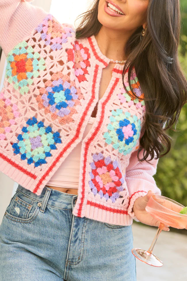 Emmie Pink Crochet Open Cardigan SALE