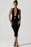 Embellished Cut Out Open Back Midaxi Dress in Black