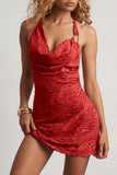 Devoré Cowl A Line Mini Dress in Chilli Red