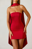 Scarf Detail Strapless A Line Mini Dress in Scarlet Red