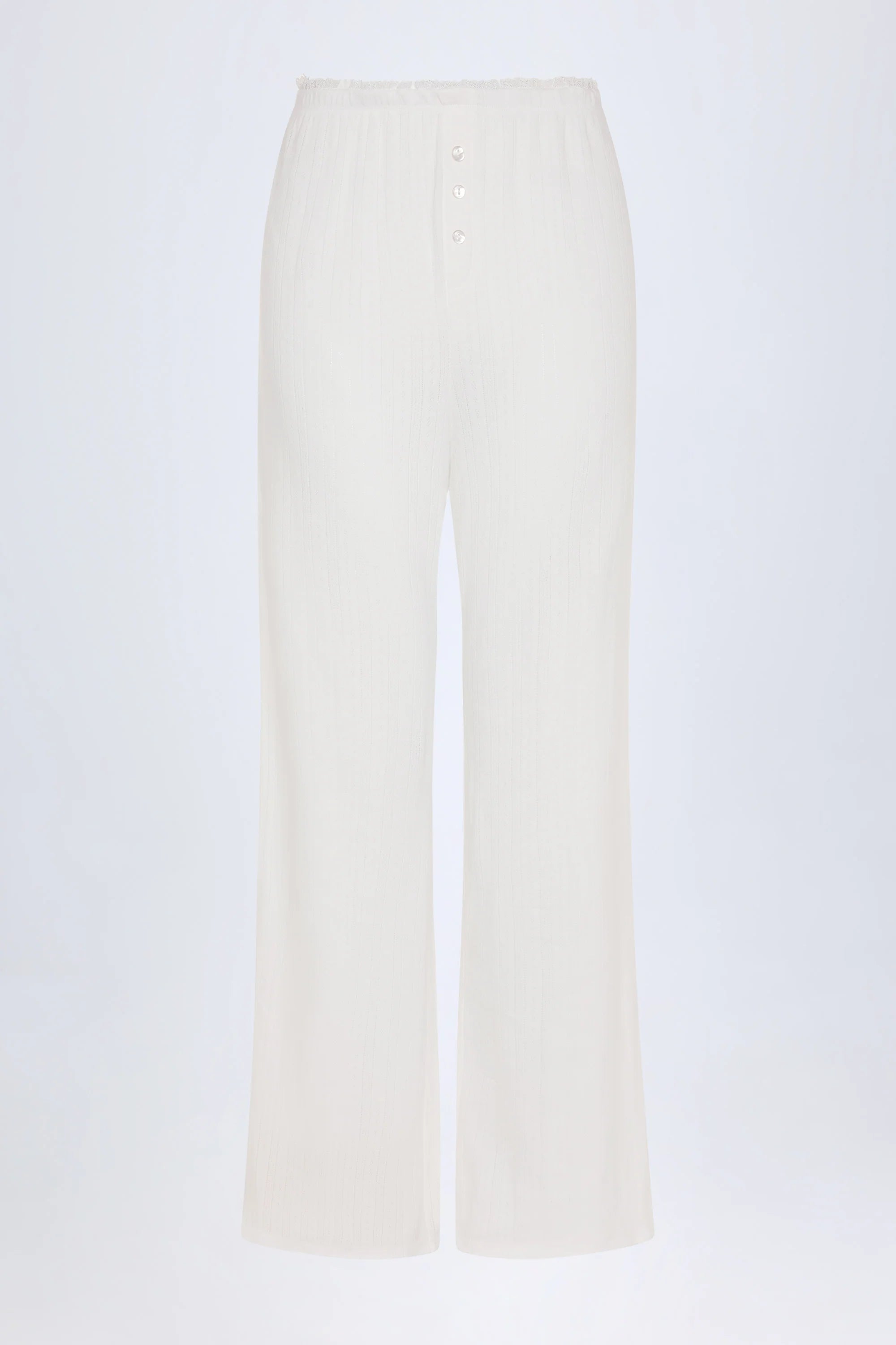 Pointelle Mid Rise Straight Leg Trousers in White