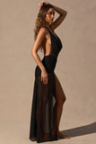 Cowl Neck Plunge Maxi Dress in Black