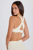 Crossback V Neck Sports Bra in Cream