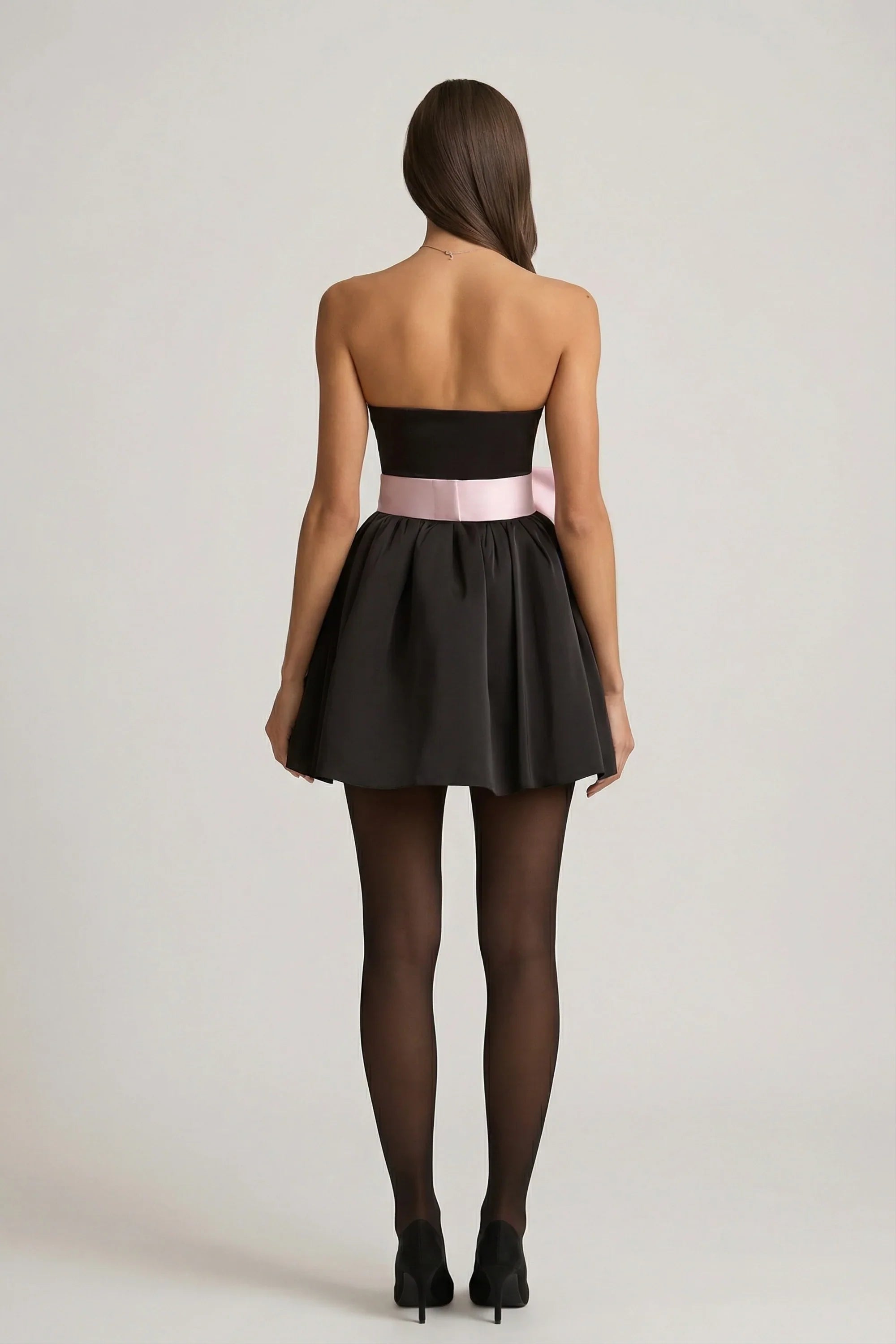 Bow Detail Corset Mini Dress in Black