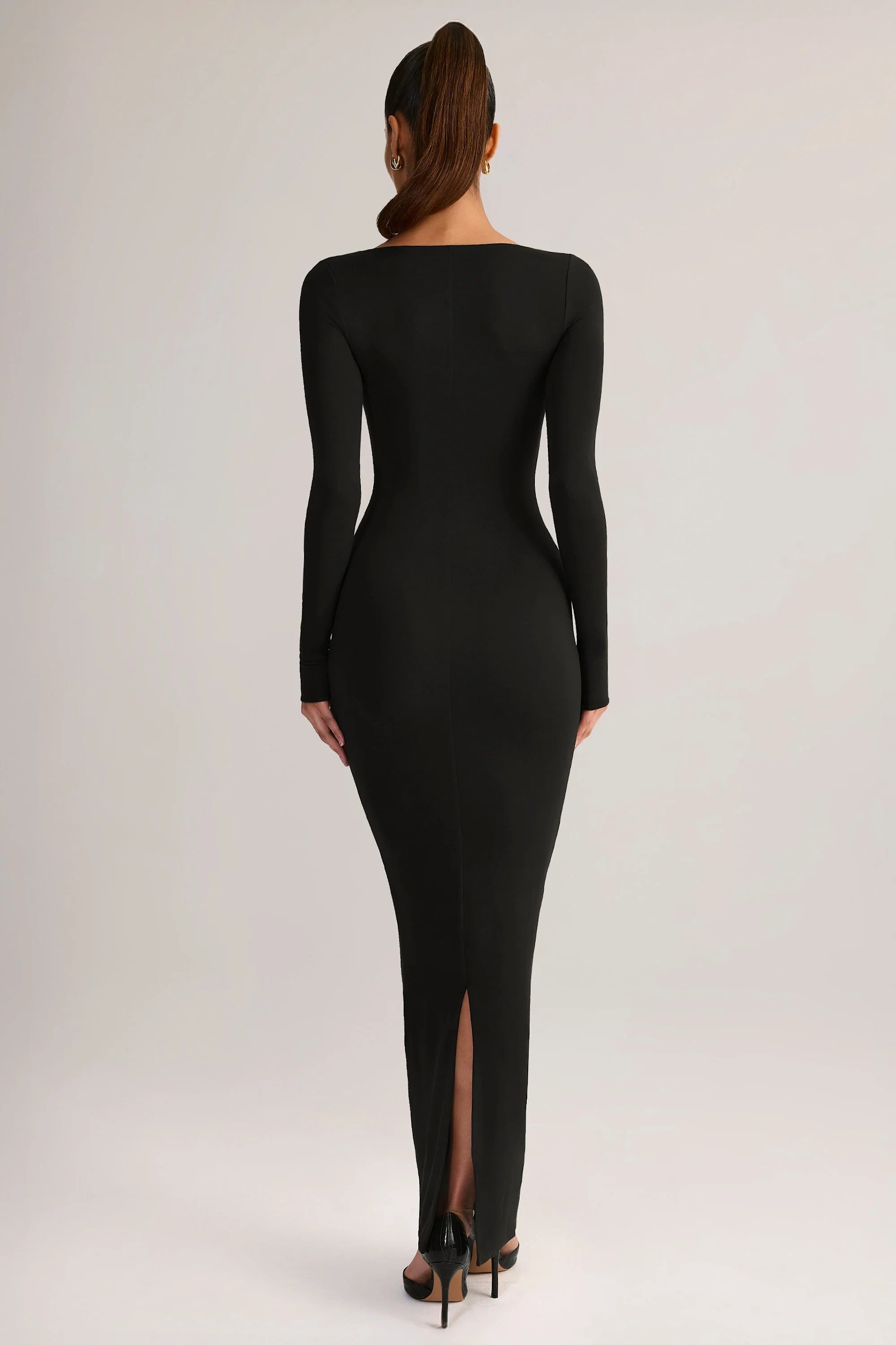 Modal Square Neck Bodycon Maxi Dress in Black