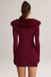Knit Mid Rise Mini Skirt in Wine