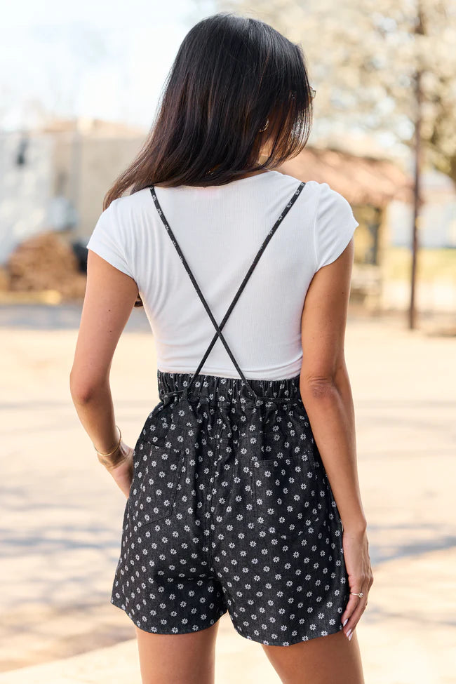 Better Perspective Black Floral Denim Romper