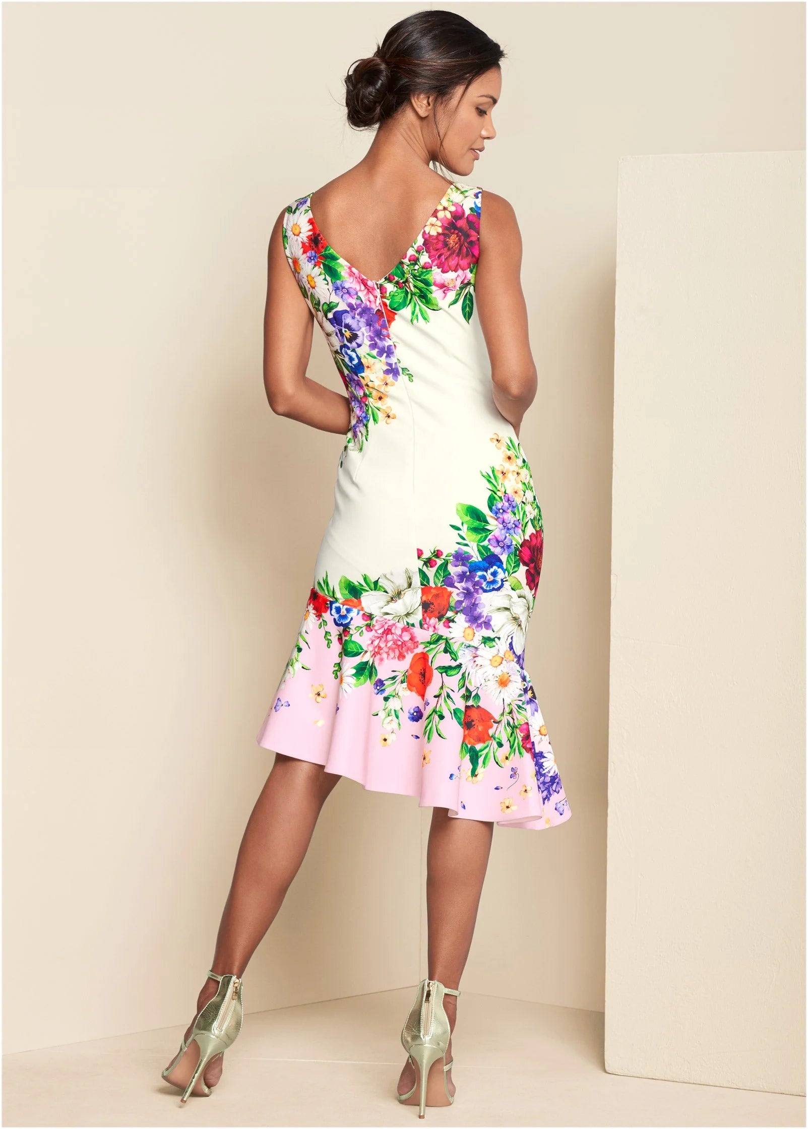 Ruffle Trim Detail Dress White Multi