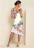 Ruffle Trim Detail Dress White Multi