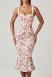 Layered Bra Detail Fishtail Midaxi Dress in Primrose Floral Print