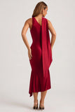 Asymmetric Scarf Detail Midaxi Dress in True Red