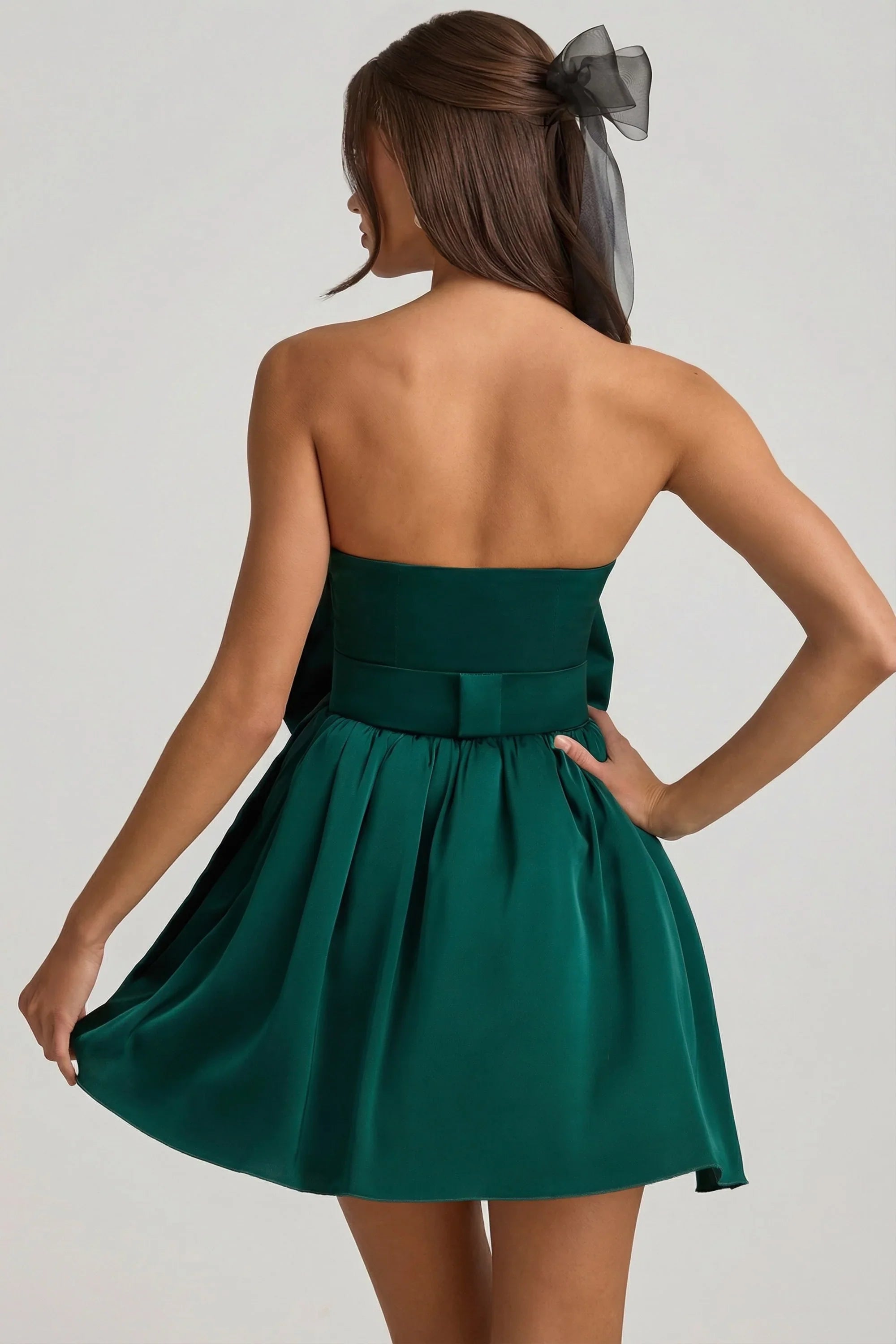 Bow Detail Corset Mini Dress in Emerald Green