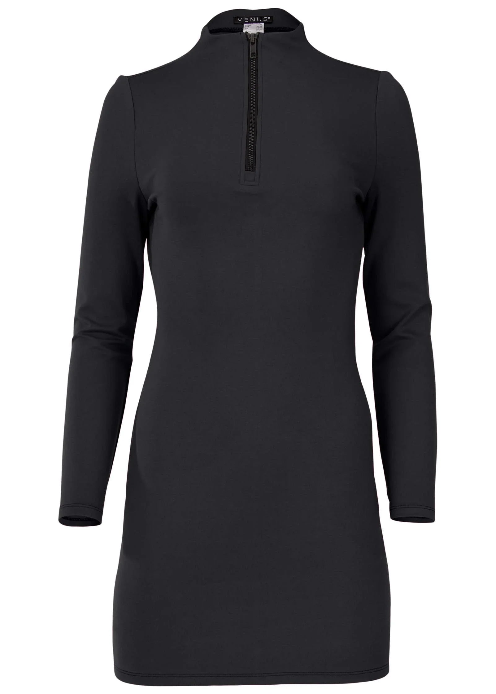 Ponte Zip Front Mini Dress Jet Black