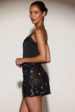 Satin Corset Embellished Skirt Mini Dress in Black Purple