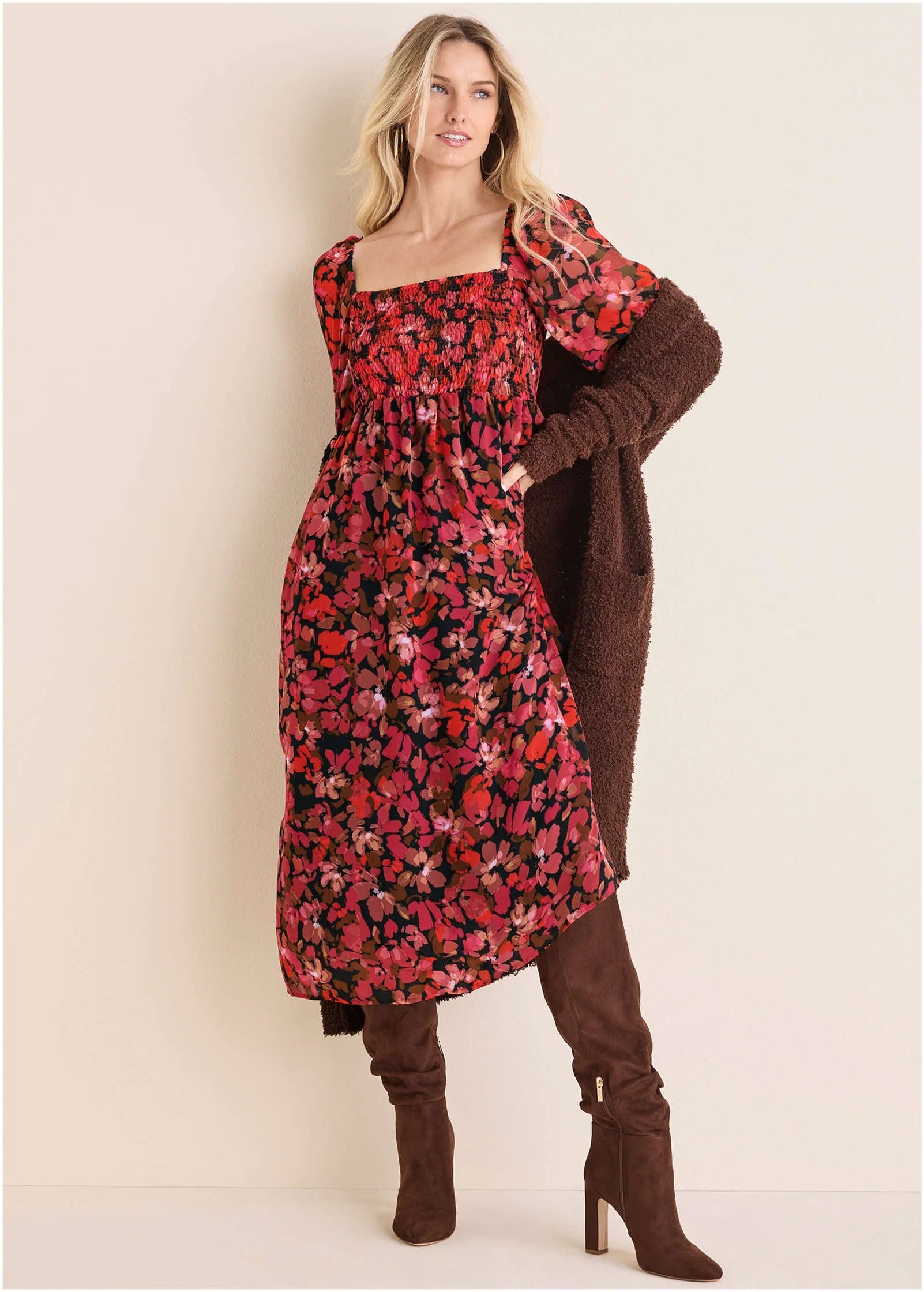 Smocked Midi Dress Autumn Petals