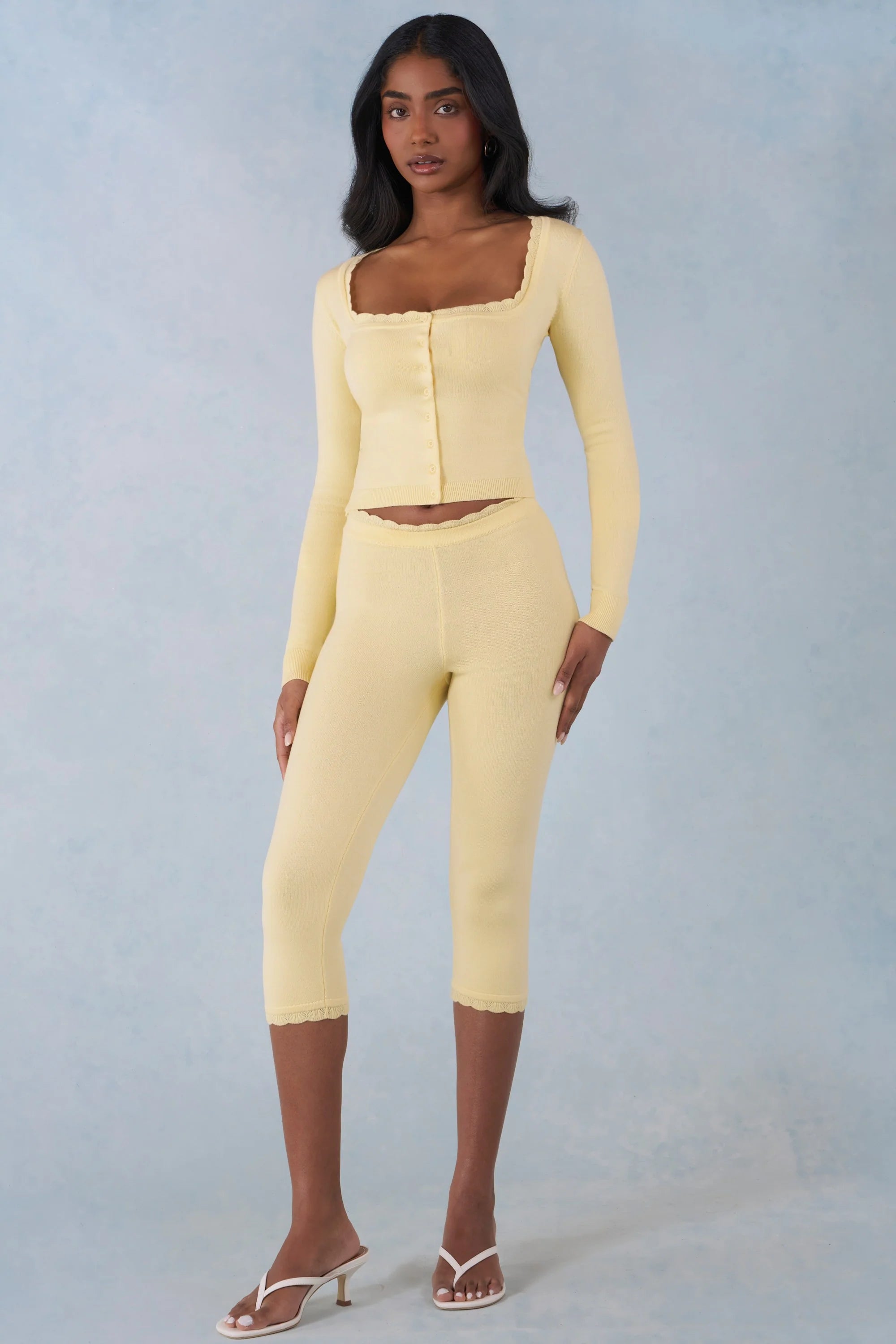 Knit Mid Rise Capri Trousers in Butter Yellow
