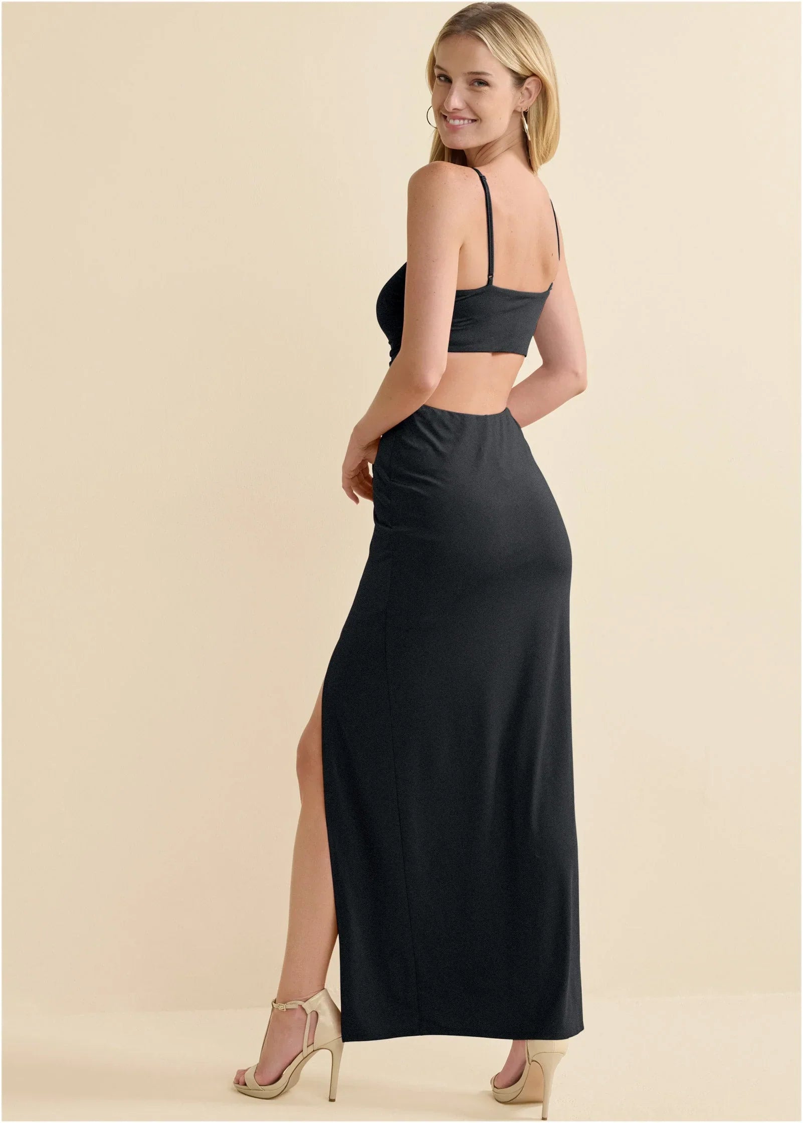 Shape Embrace High Slit Dress Black