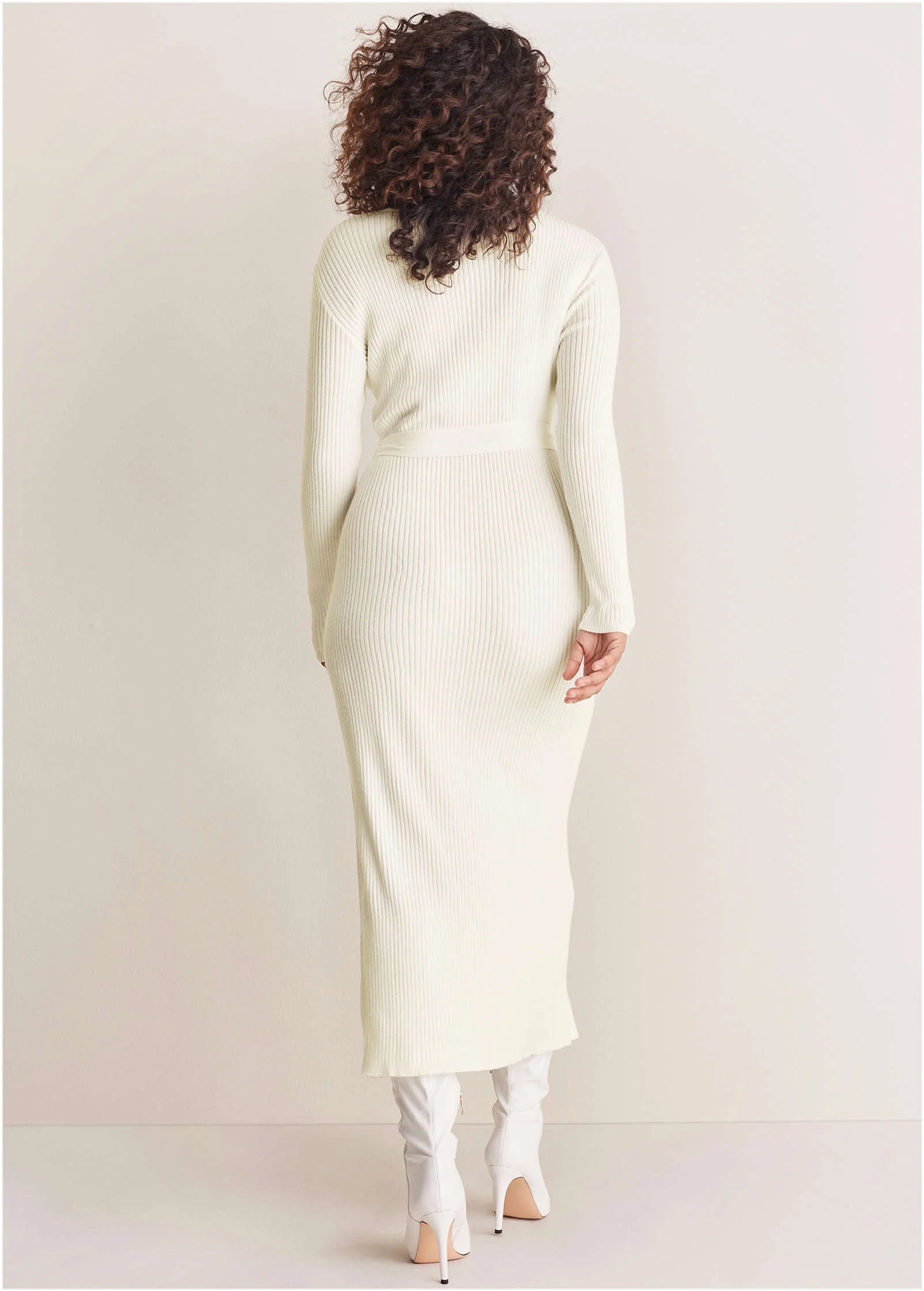 Belted Maxi Sweater Dress Off White