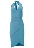Halter Wrap Dress Blue