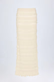 Ruffled Mid Rise Maxi Skirt in Ivory