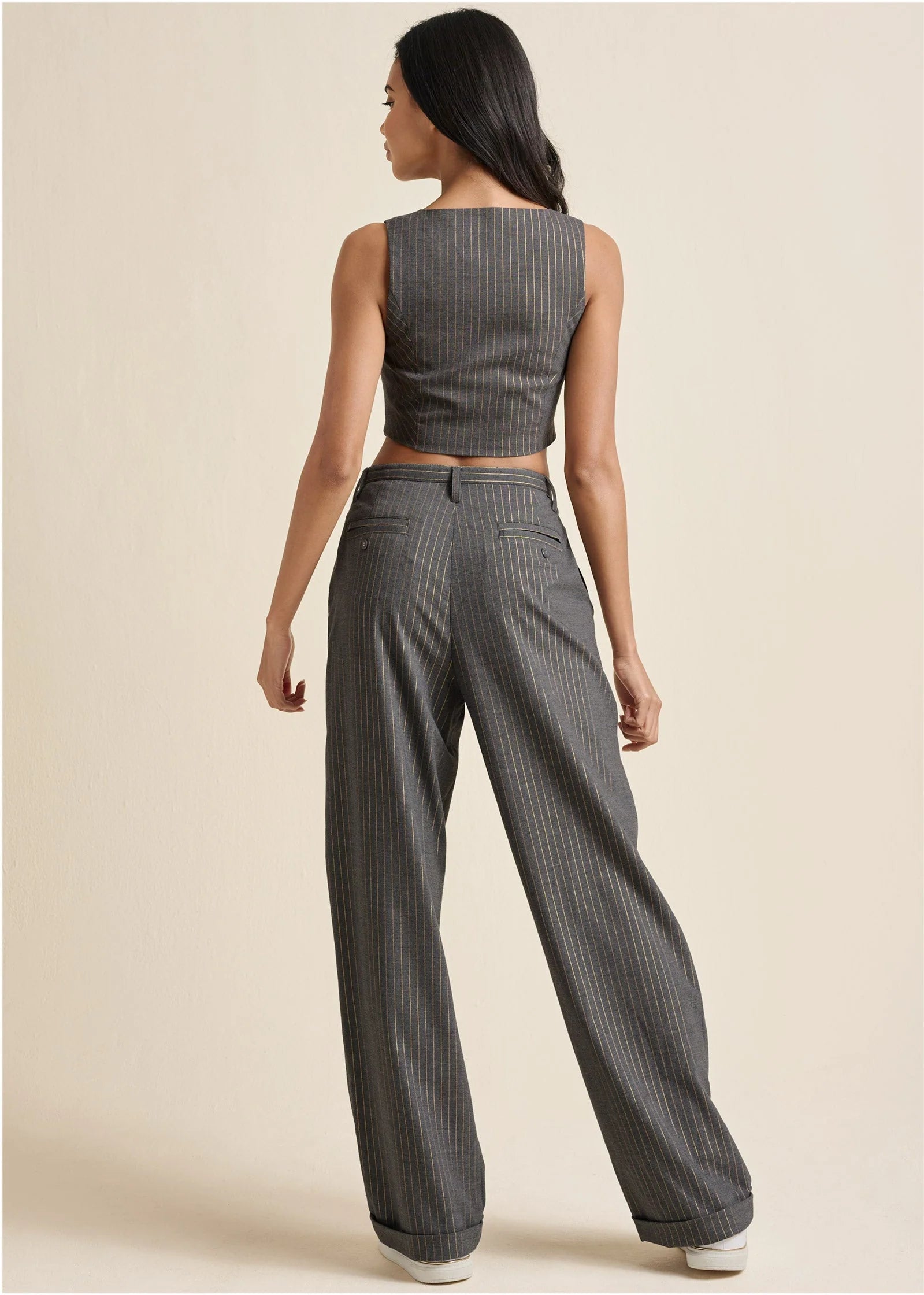 Stripe Wide Leg Trousers Grey Gold