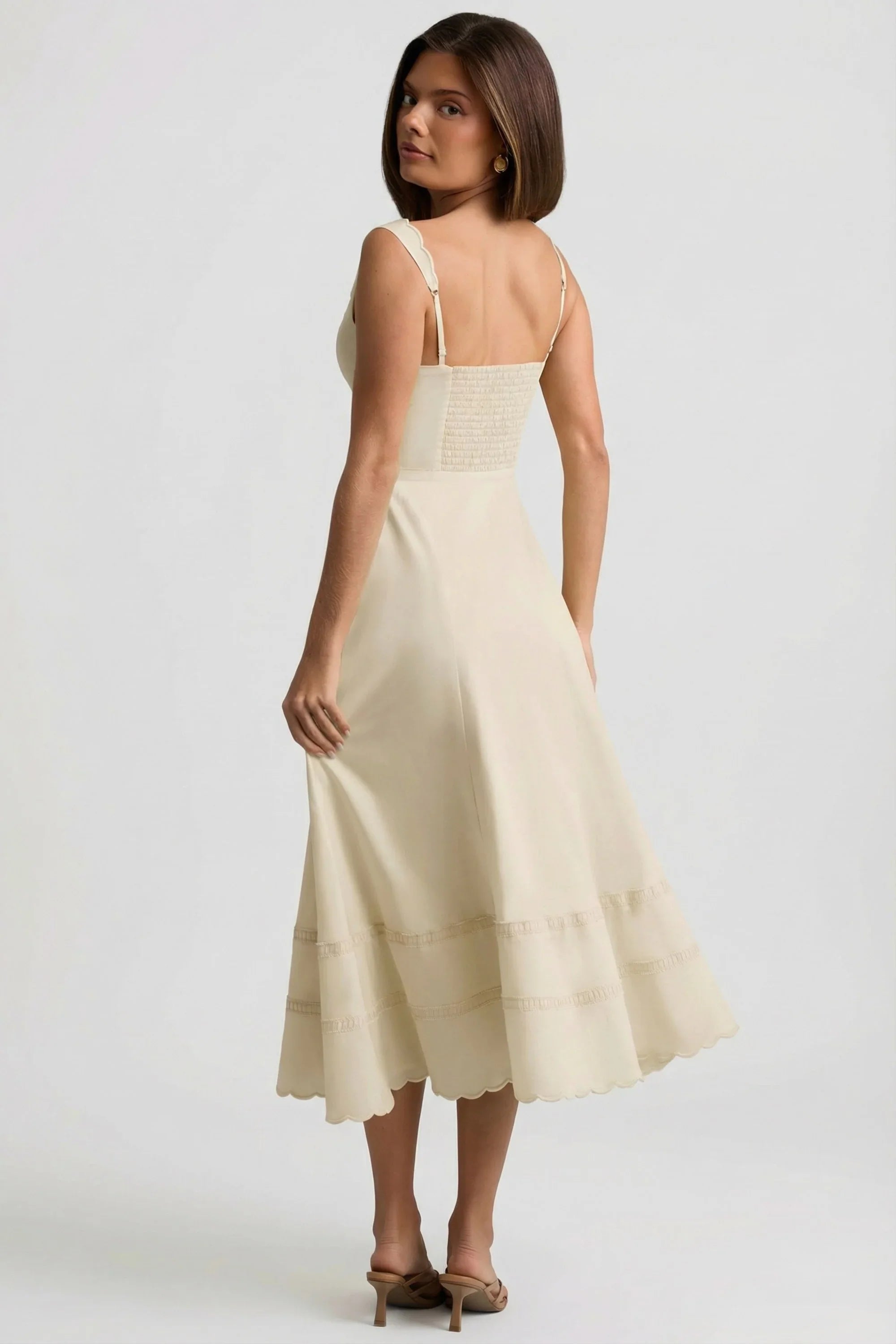 Cotton Poplin A Line Midaxi Dress in Ivory