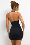 Slinky Jersey Plunge Neck Ruched Mini Dress in Black