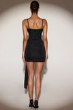 Embellished V Neck Draped Corset Mini Dress in Black