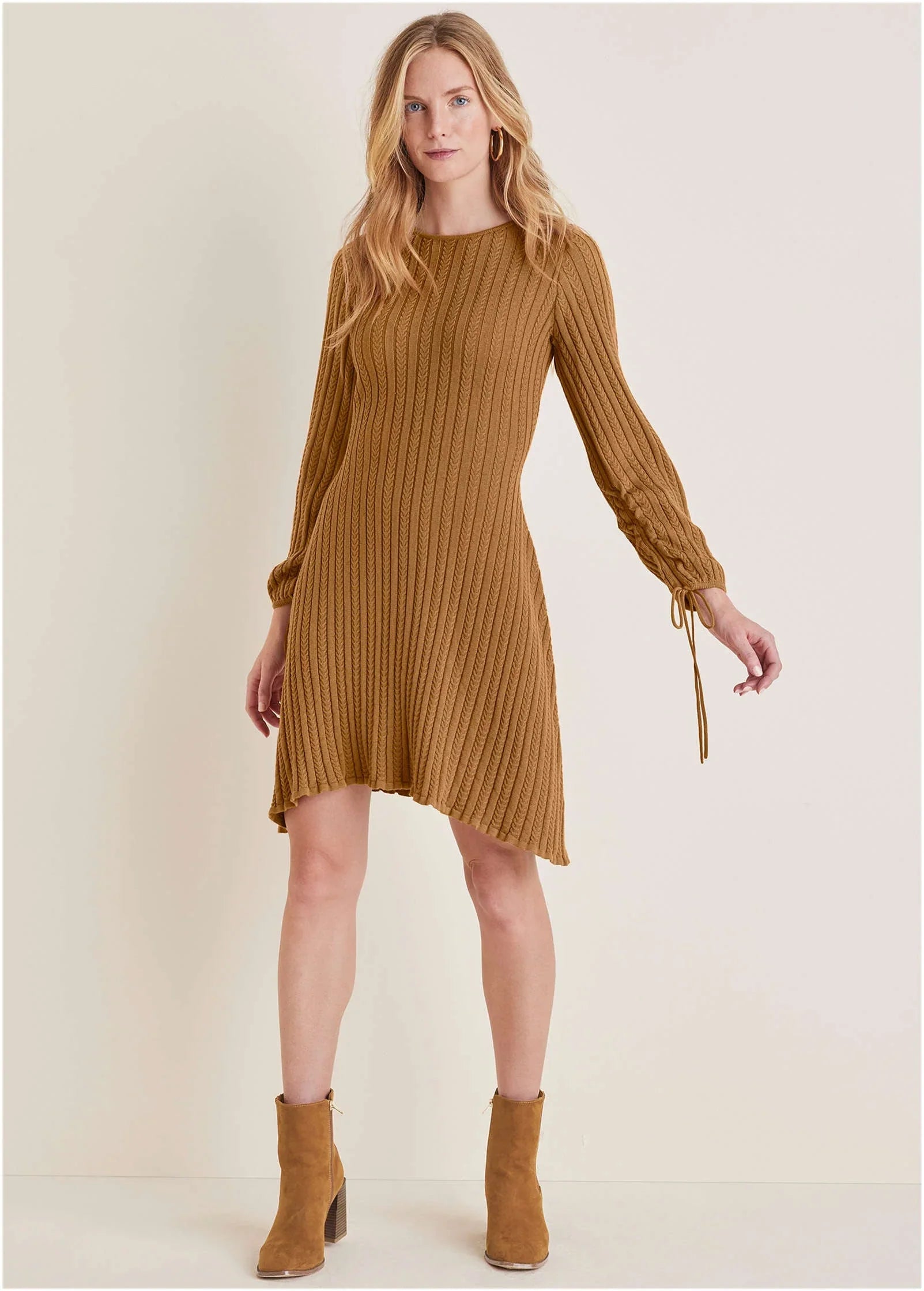 Tie Detail Mini Sweater Dress Hazelnut