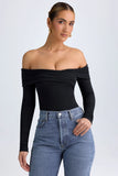 Modal Off Shoulder Ruched Bodysuit in Black