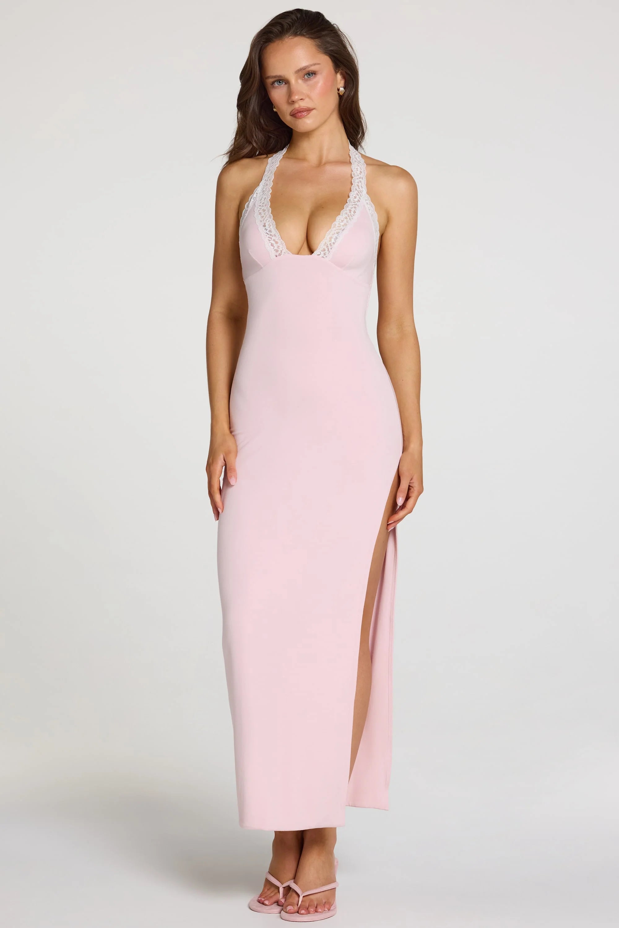 Modal Lace Trim Maxi Dress in Baby Pink