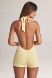 Modal Ribbed Backless Playsuit in Lemon Sherbet