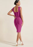 Cross Neck Bandage Dress Dark Pink