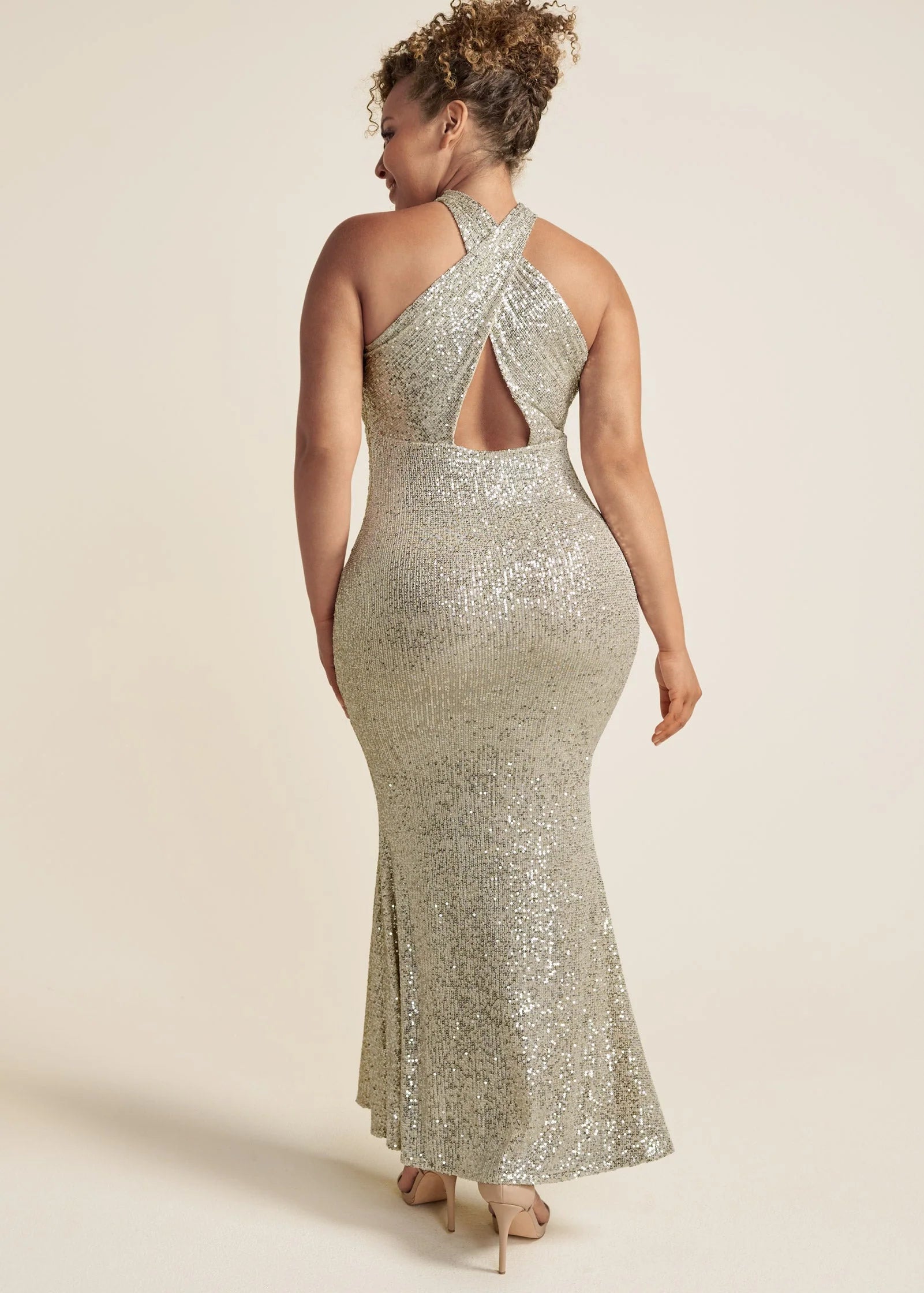 Sequin Keyhole Gown Champagne