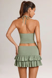 Modal Ruffle Mid Rise Mini Skort in Sage Green
