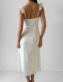 LOTTIE RUFFLE MIDI DRESS WHITE POLKA