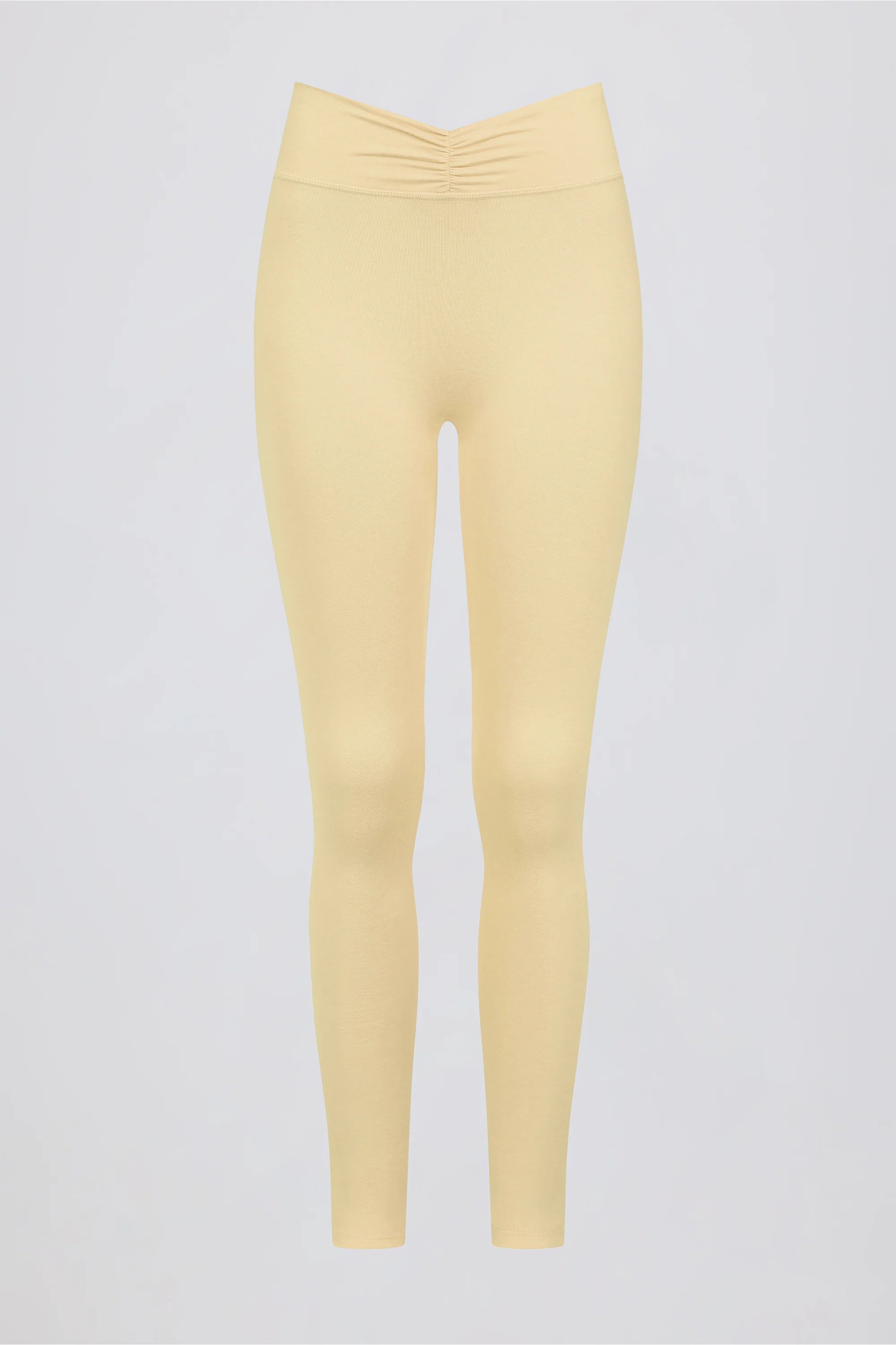 Brushed Jersey Ruched Mid Rise Leggings in Lemon Marl