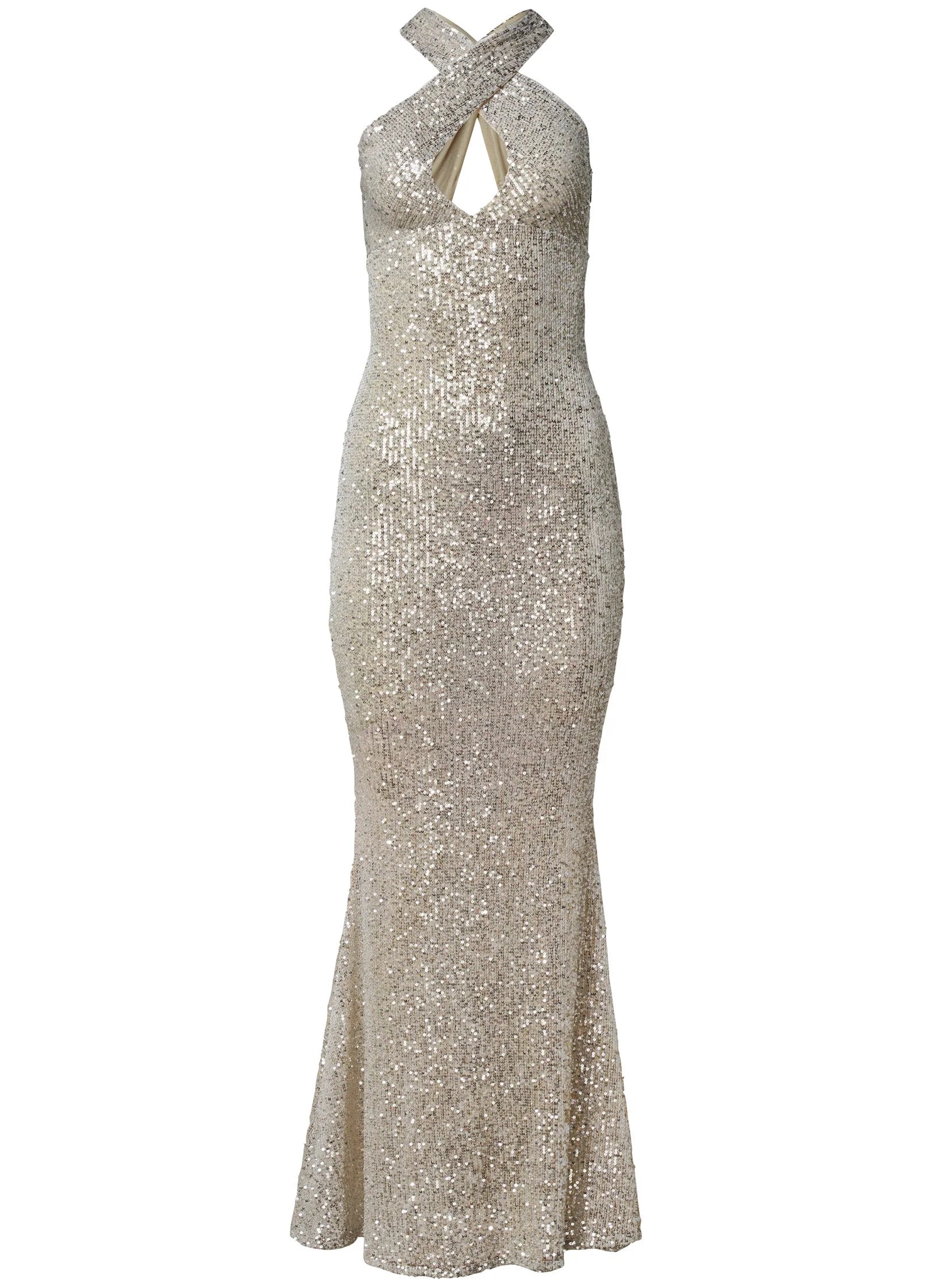 Sequin Keyhole Gown Champagne