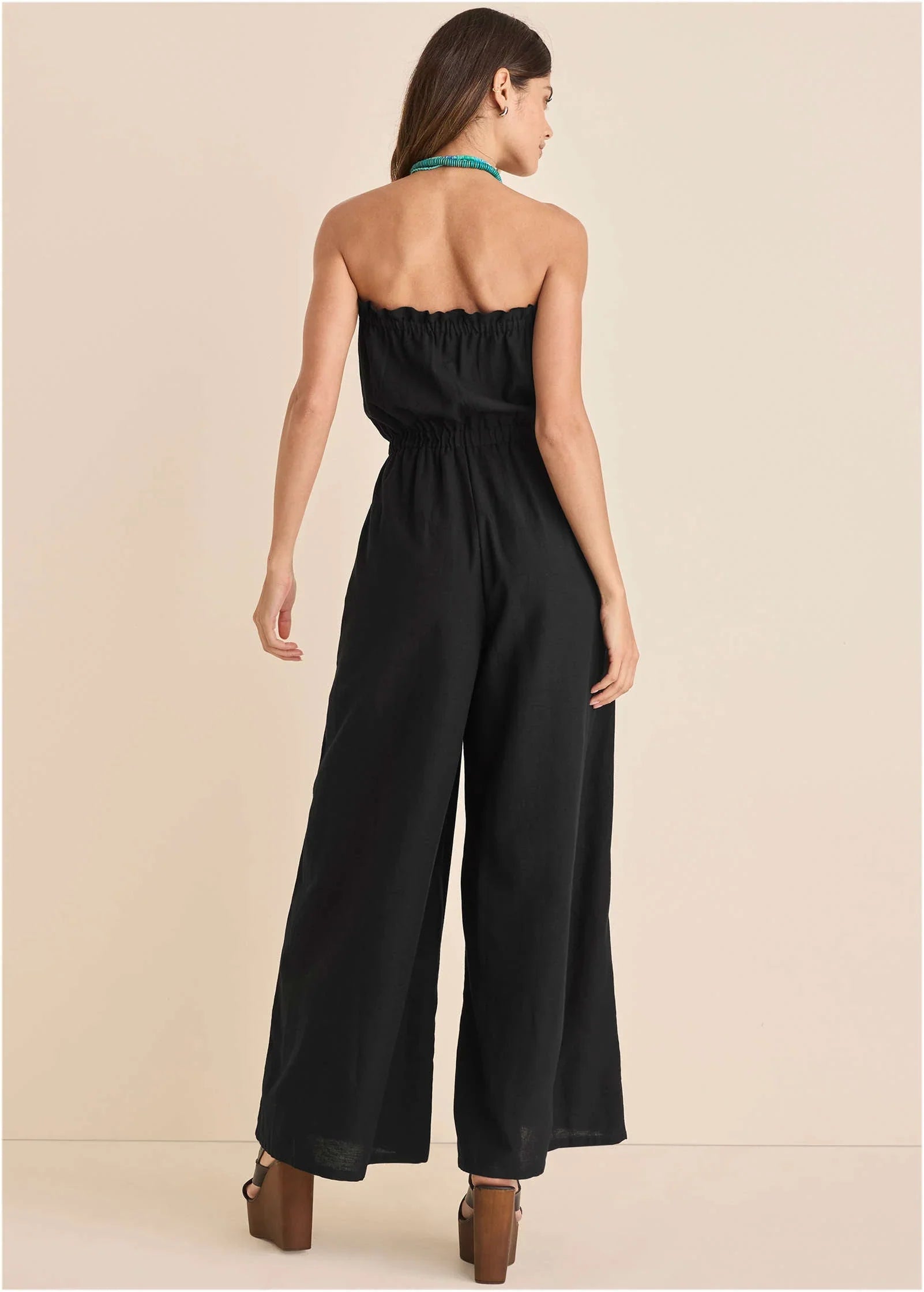 Strapless Linen Jumpsuit Black Blue