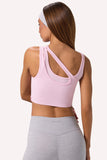 Seamless Soft Rib Asymmetric Sports Bra in Powder Pink