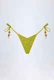 Charm Detail Thong Bikini Bottoms in Olive Green