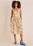 Floral Poplin Midi Dress Custard Roses