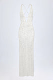 Embellished Backless Maxi Dress in White