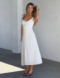 LOTTIE RUFFLE MIDI DRESS WHITE POLKA