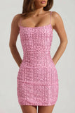 Embellished Scoop Neck Bodycon Mini Dress in Pink